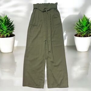 A New Day Pants Women's Size Small High-Rise Paperbag Waist Tie Green